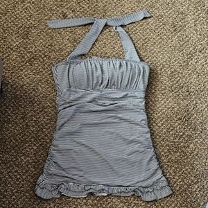 Striped Halter Swim Dress in Navy and White